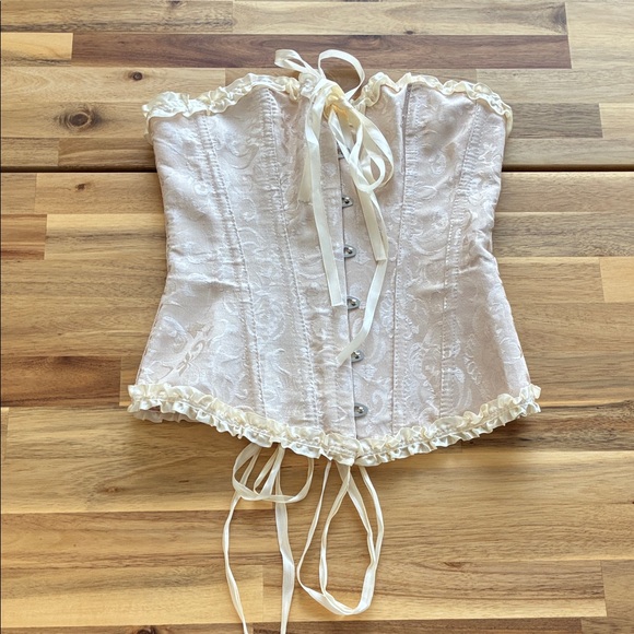 Vintage Tops - Vintage Brocade Cream Corset Ruffle Details Size Small